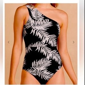 Summersalt Black and White One Piece Swim with Tropical Leaf Print - Size 8LT